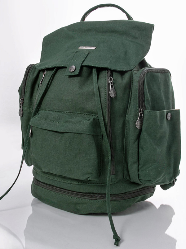dark green rucksack with pockets